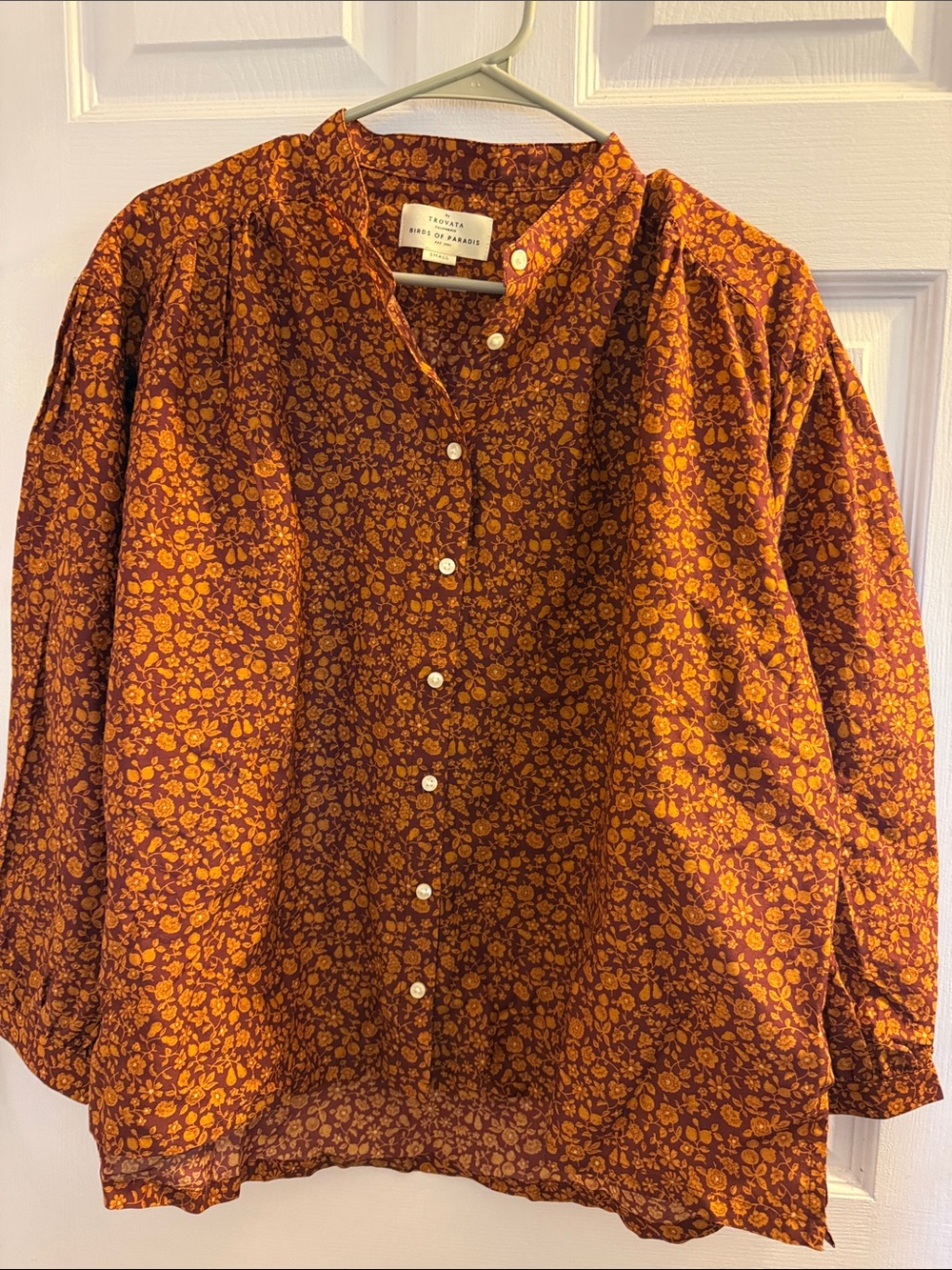 Trovata Floral Button-Up Blouse — Rust & Mustard